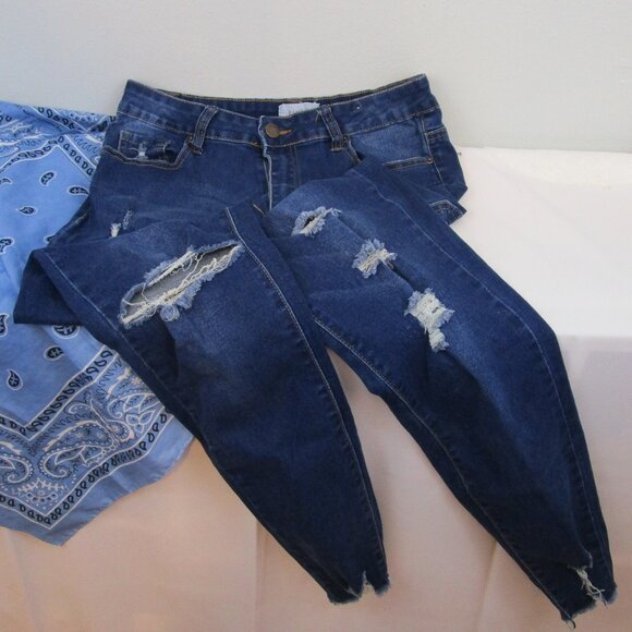 BAMBOO Denim - Bamboo Distressed High Rise Stretch Skinny Jeans